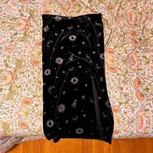 Whimsigoth Black Velvet Midi Skirt with Stars and Moons